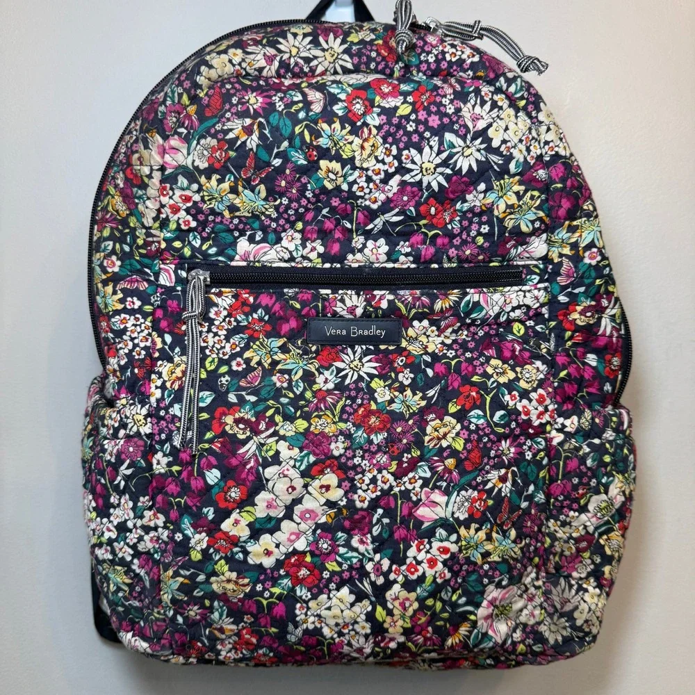 Vera Bradley Quilted Floral Print Backpack Navy Multicolor Travel